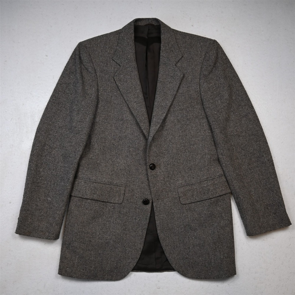 Vtg USA Made 38R Tan Brown Fleck Wool Tweed Mens Blazer Suit Jacket Sport Coat‎